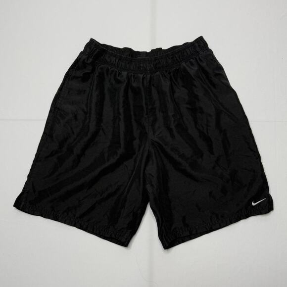 Nike Black Nylon Mesh-Lined Athletic Shorts Size L Swoosh Logo Gym Sports - Picture 1 of 4